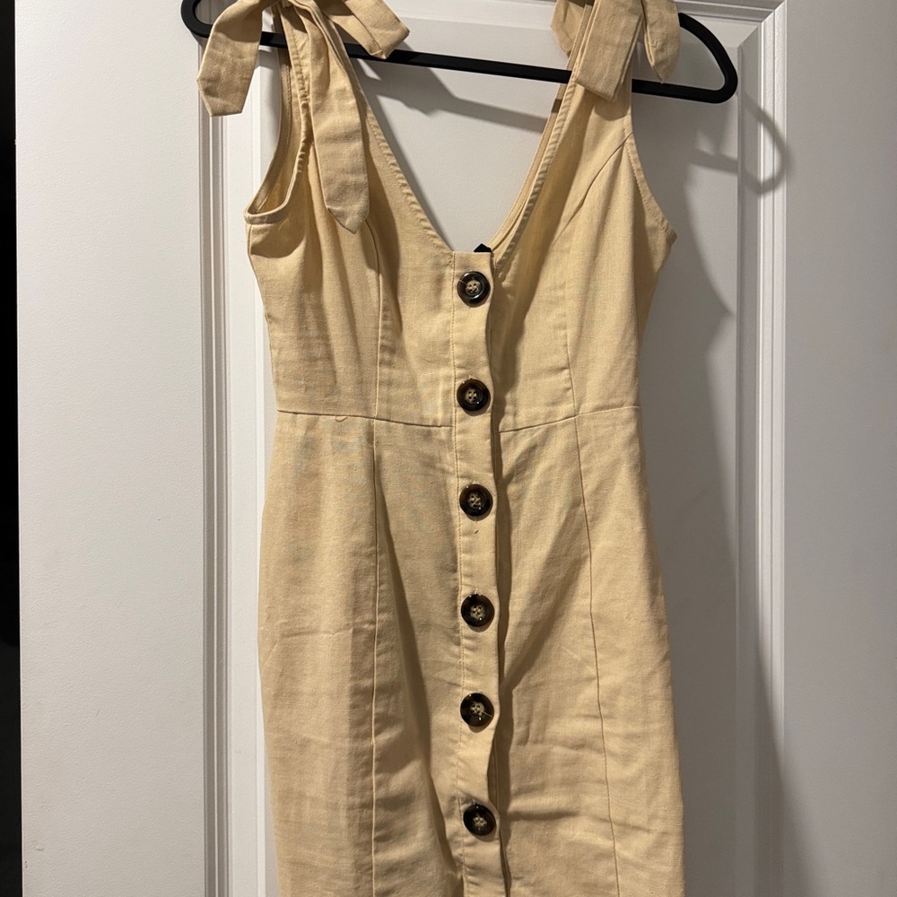 PrettyLittleThing Beige Button-Front Mini Dress